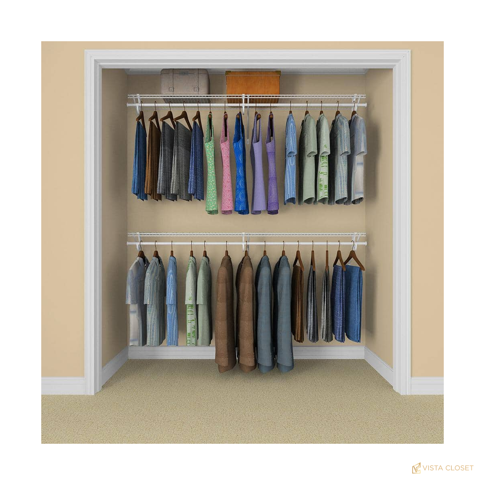 Vista Closet 5 ft to 8 ft White Ventilated Wire Closet Kit - installed view