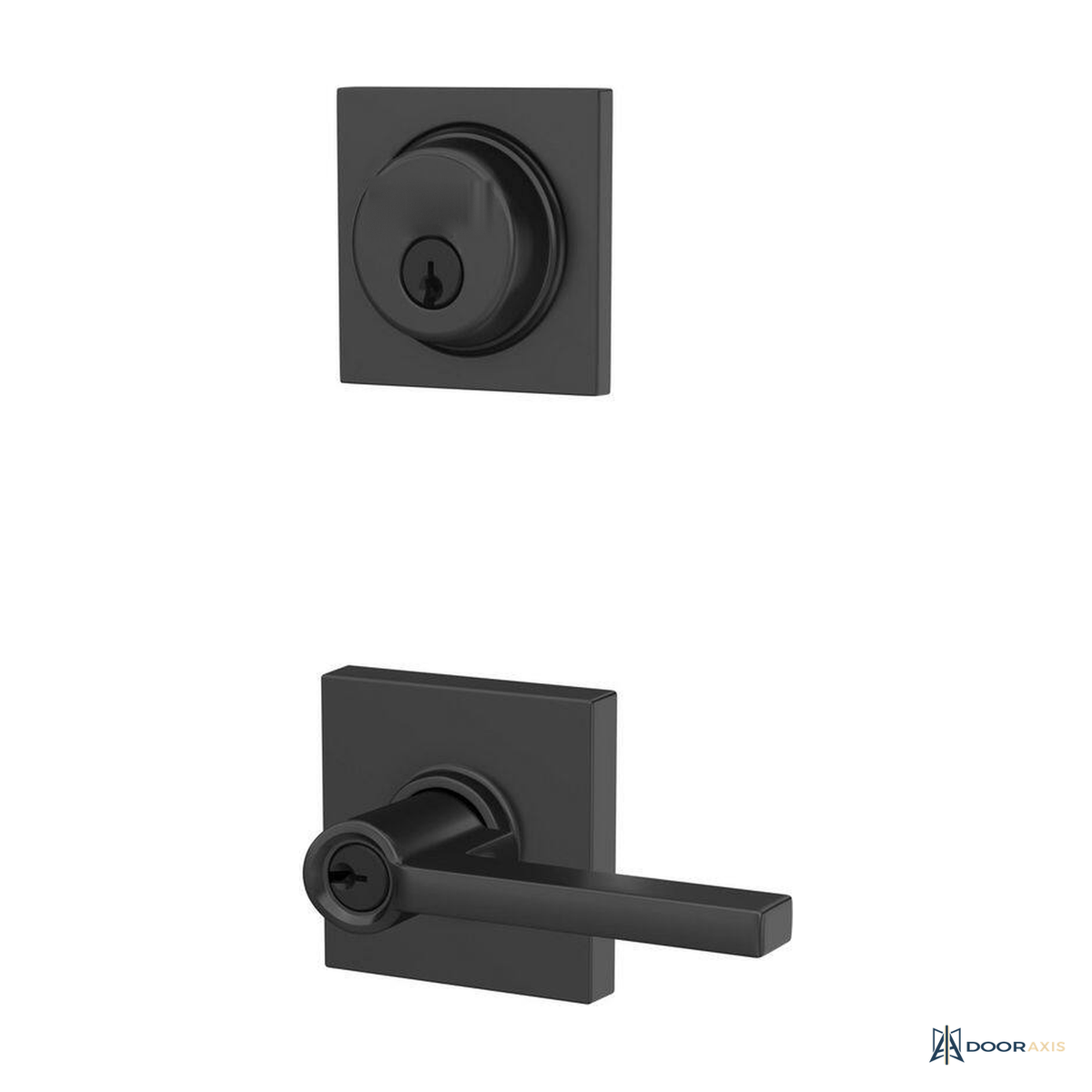 Door Axis Matte Black Single Cylinder Deadbolt and Keyed Entry Lever Combo - angle view