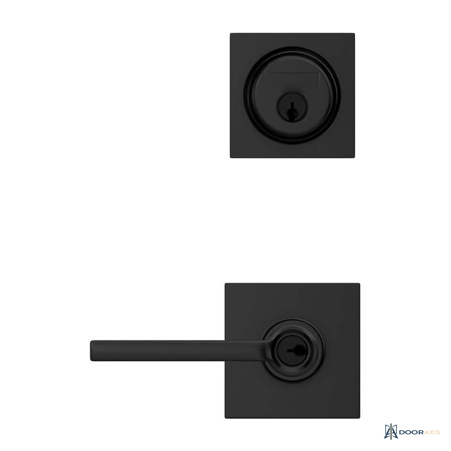 Door Axis Matte Black Single Cylinder Deadbolt and Keyed Entry Lever Combo - panel and glazing detail