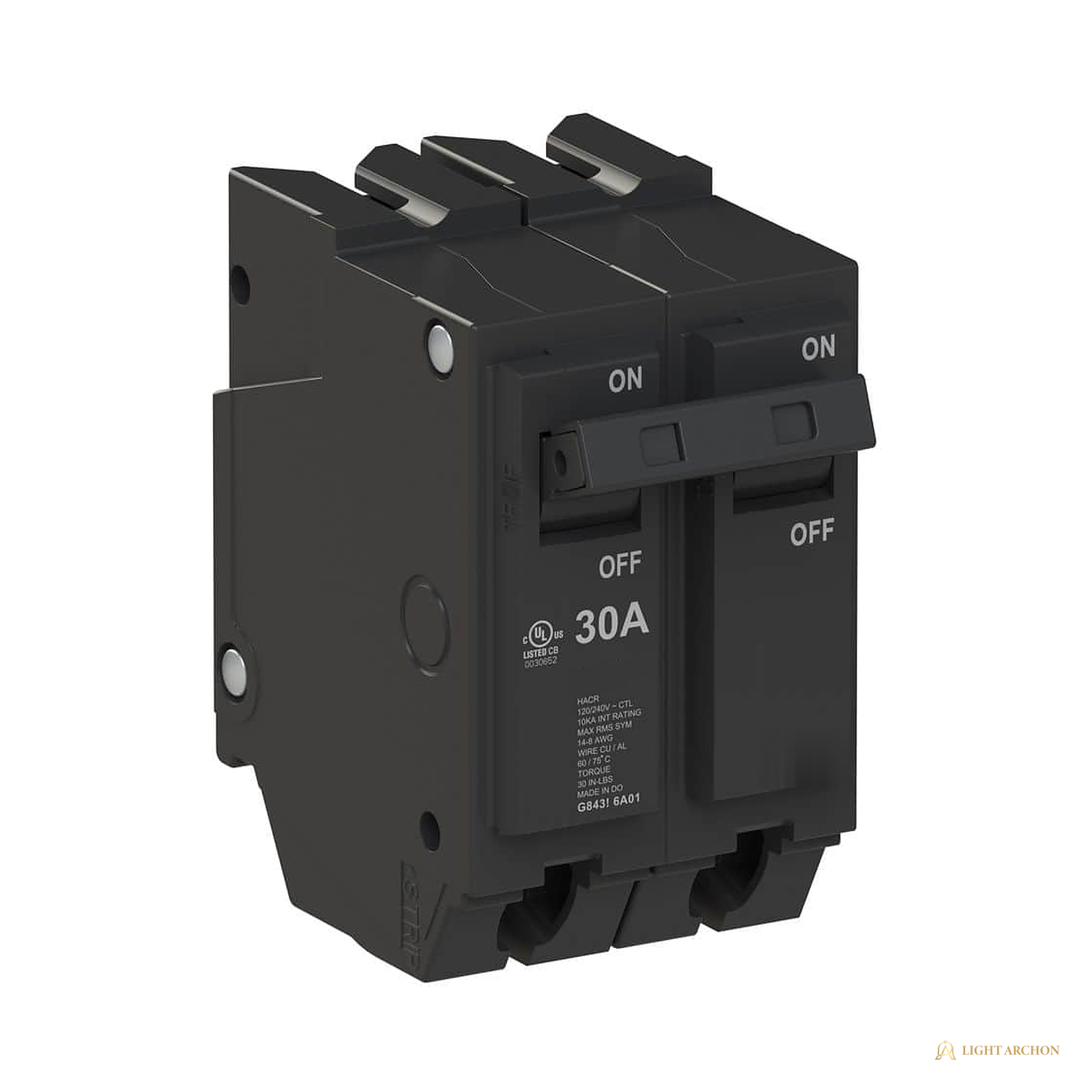 Light Archon Keystone 30A 2-Pole Circuit Breaker - angle view