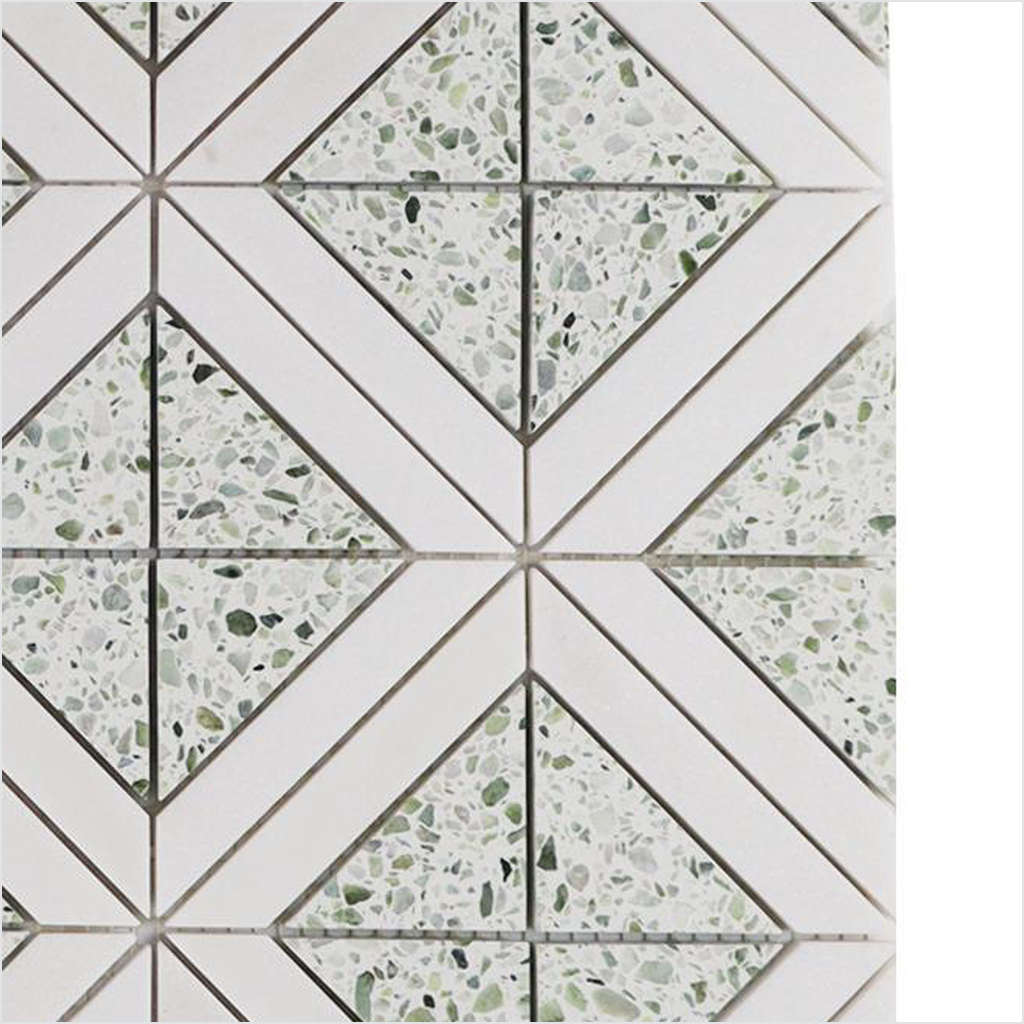 Prezio Stone Diamond Lattice Mosaic, Marble and Travertine Parquet Sheet - c1 finish swatch