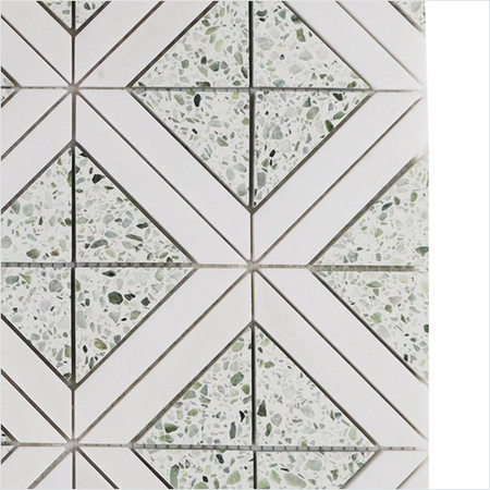 Prezio Stone Diamond Lattice Mosaic, Marble and Travertine Parquet Sheet - c1 finish swatch