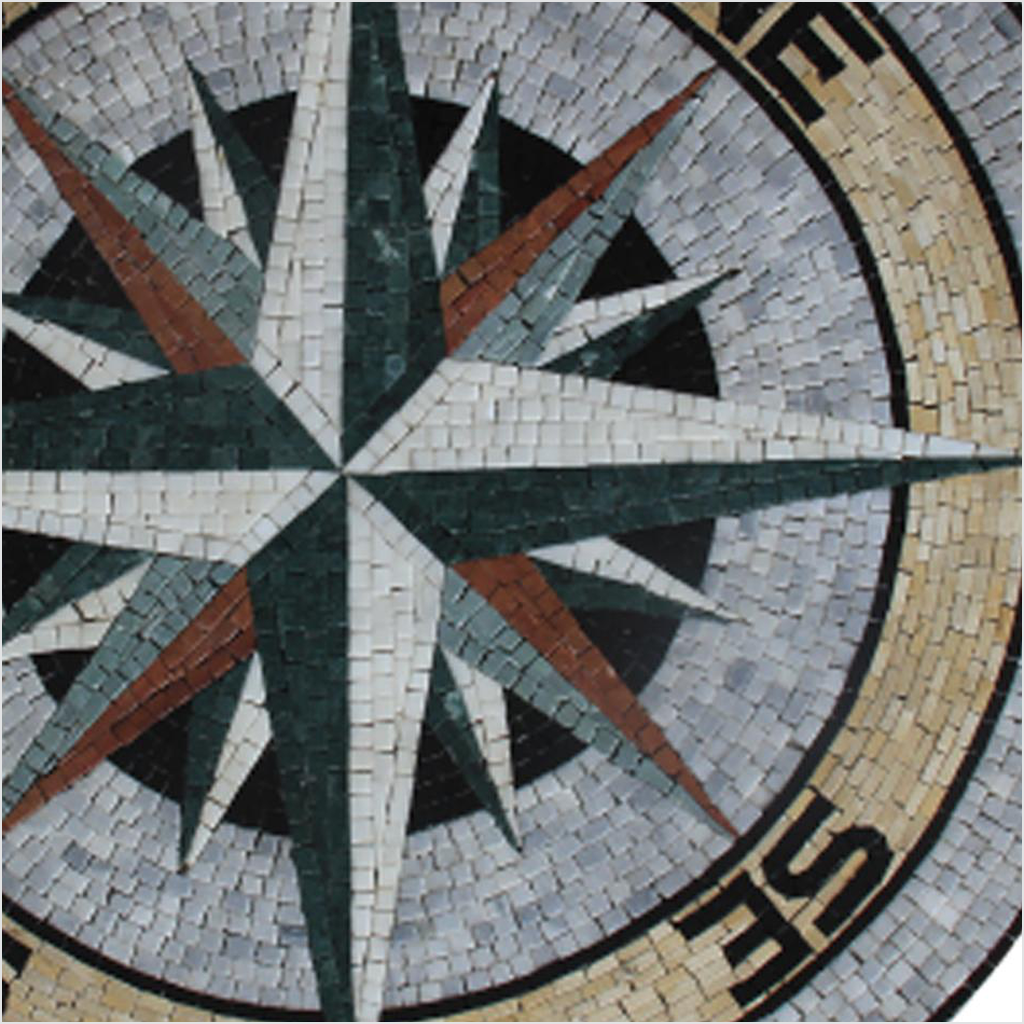 Prezio Stone Compass Rose Mosaic Medallion, Commissioned Natural Stone Floor Art - c1 finish swatch