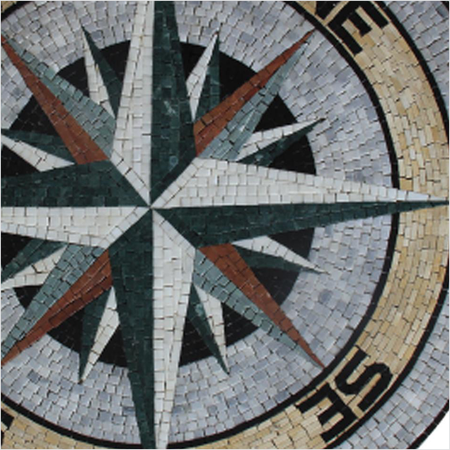 Prezio Stone Compass Rose Mosaic Medallion, Commissioned Natural Stone Floor Art - c1 finish swatch