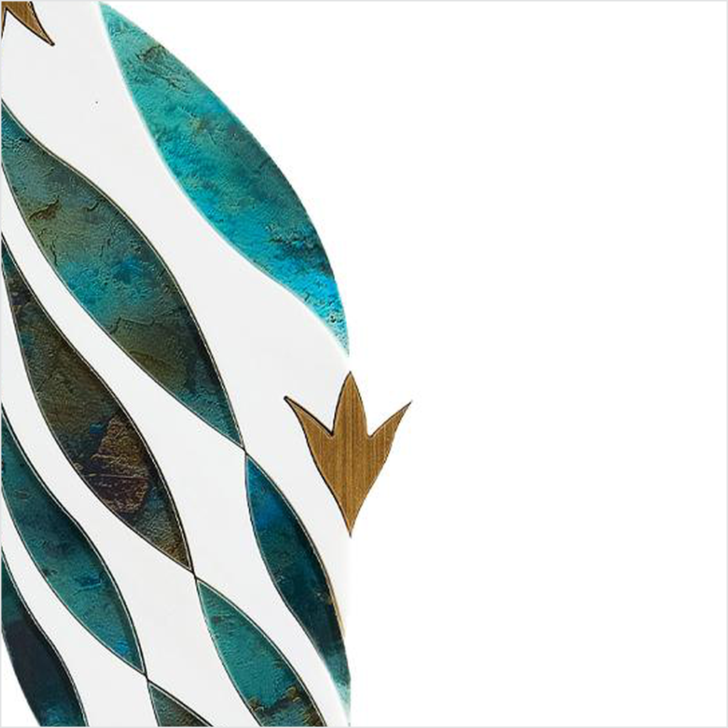 Prezio Stone Feather Arrow Waterjet Mosaic with Brass Accents, Marble in Four Colorways - c1 finish swatch