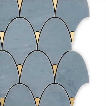 Prezio Stone Fish Scale Fan Waterjet Mosaic with Brass Tips, Polished Marble - c1 finish swatch