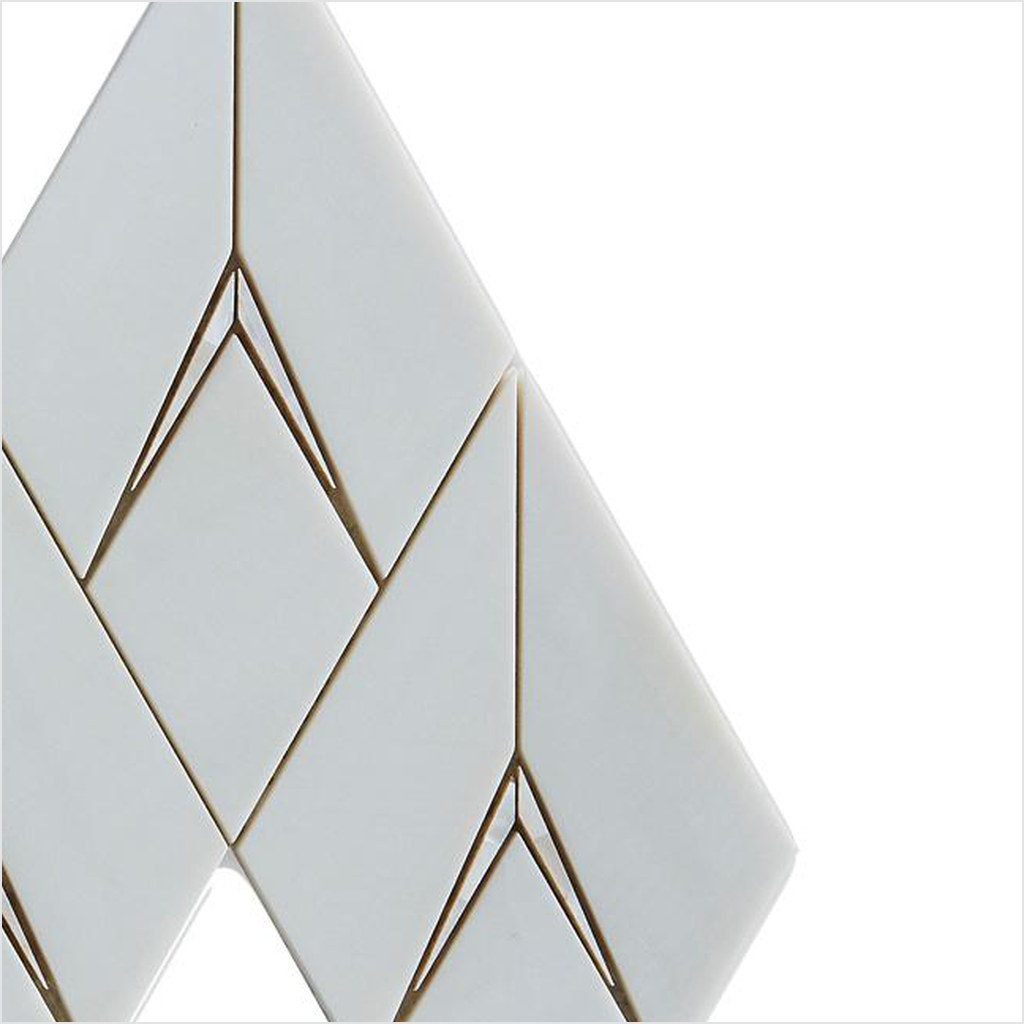 Prezio Stone Dimensional Rhombus Waterjet Mosaic, Marble with Metal Chevron Inlay - c1 finish swatch