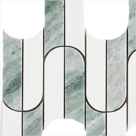 Prezio Stone Interlocking Arch Waterjet Mosaic, Green and Grey Blue Marble - c1 finish swatch