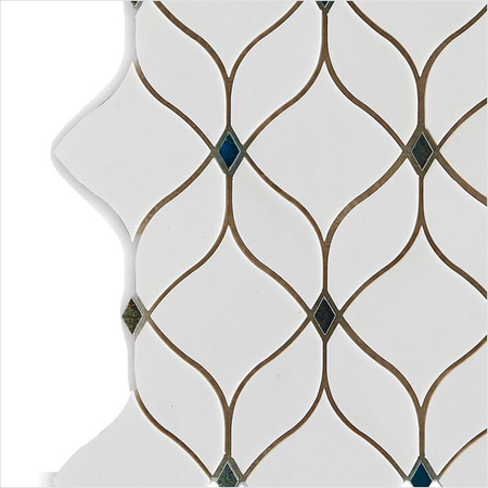 Prezio Stone Lantern Trellis Waterjet Mosaic with Brass Inlay, White Marble - c1 finish swatch