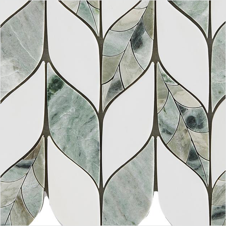 Prezio Stone Leaf Chevron Waterjet Mosaic, Jade, Calacatta, and Azul Marble - c1 finish swatch