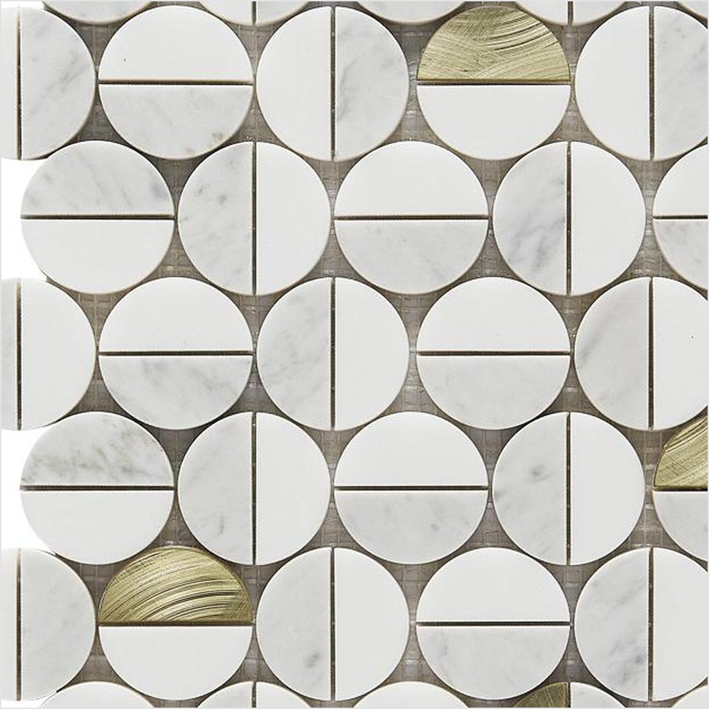 Prezio Stone Penny Coin Mosaic with Brass Dots, White and Black Marble - c1 finish swatch