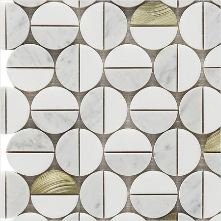 Prezio Stone Penny Coin Mosaic with Brass Dots, White and Black Marble - c1 finish swatch