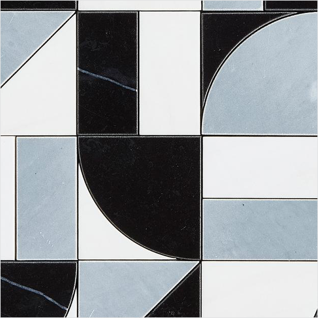 Prezio Stone Modernist Patchwork Waterjet Mosaic, Mixed Marble Sheet - c1 finish swatch