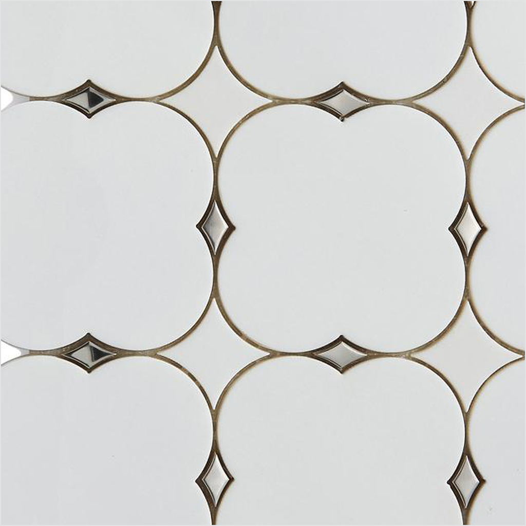 Prezio Stone Octagon Dot Waterjet Mosaic with Brass Diamonds, Polished Marble - c1 finish swatch