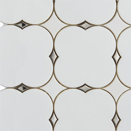Prezio Stone Octagon Dot Waterjet Mosaic with Brass Diamonds, Polished Marble - c1 finish swatch