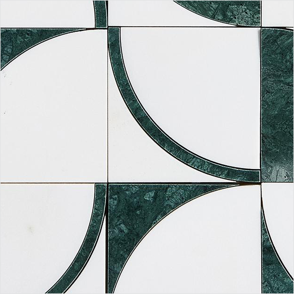 Prezio Stone Quadrant Fan Waterjet Mosaic, Green and Black Marble - c1 finish swatch