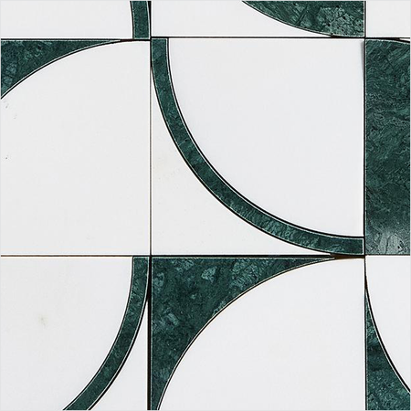Prezio Stone Quadrant Fan Waterjet Mosaic, Green and Black Marble - c1 finish swatch