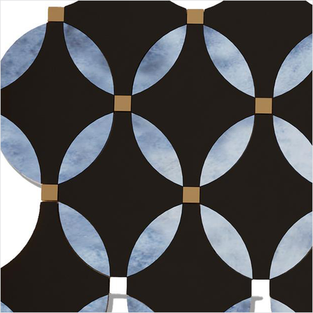 Prezio Stone Coin Ellipse Waterjet Mosaic with Brass Dots, Blue Grey and Nero Marble - c2 finish swatch