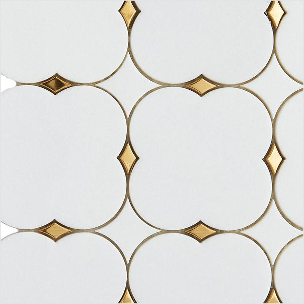 Prezio Stone Octagon Dot Waterjet Mosaic with Brass Diamonds, Polished Marble - c2 finish swatch