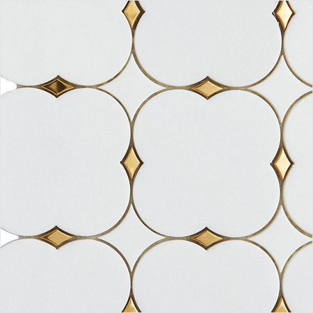 Prezio Stone Octagon Dot Waterjet Mosaic with Brass Diamonds, Polished Marble - c2 finish swatch