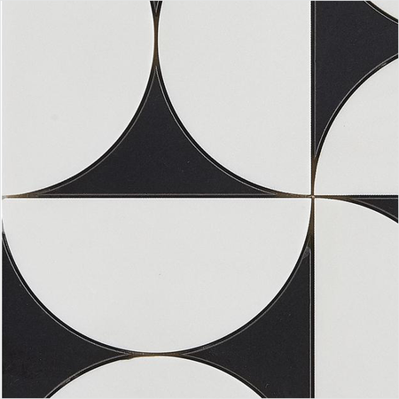Prezio Stone Crescent Quadrant Waterjet Mosaic, Carrara, Nero, and Verde Marble - c2 finish swatch