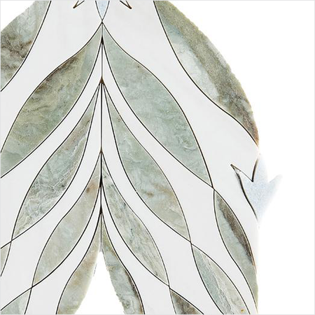 Prezio Stone Feather Arrow Waterjet Mosaic with Brass Accents, Marble in Four Colorways - c2 finish swatch