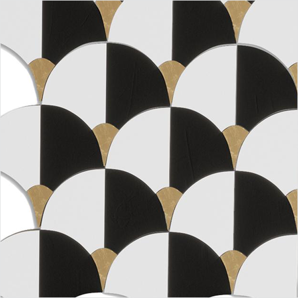 Prezio Stone Scallop Fan Waterjet Mosaic with Brass Wedges, Polished Marble - c2 finish swatch