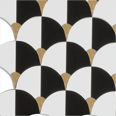 Prezio Stone Scallop Fan Waterjet Mosaic with Brass Wedges, Polished Marble - c2 finish swatch
