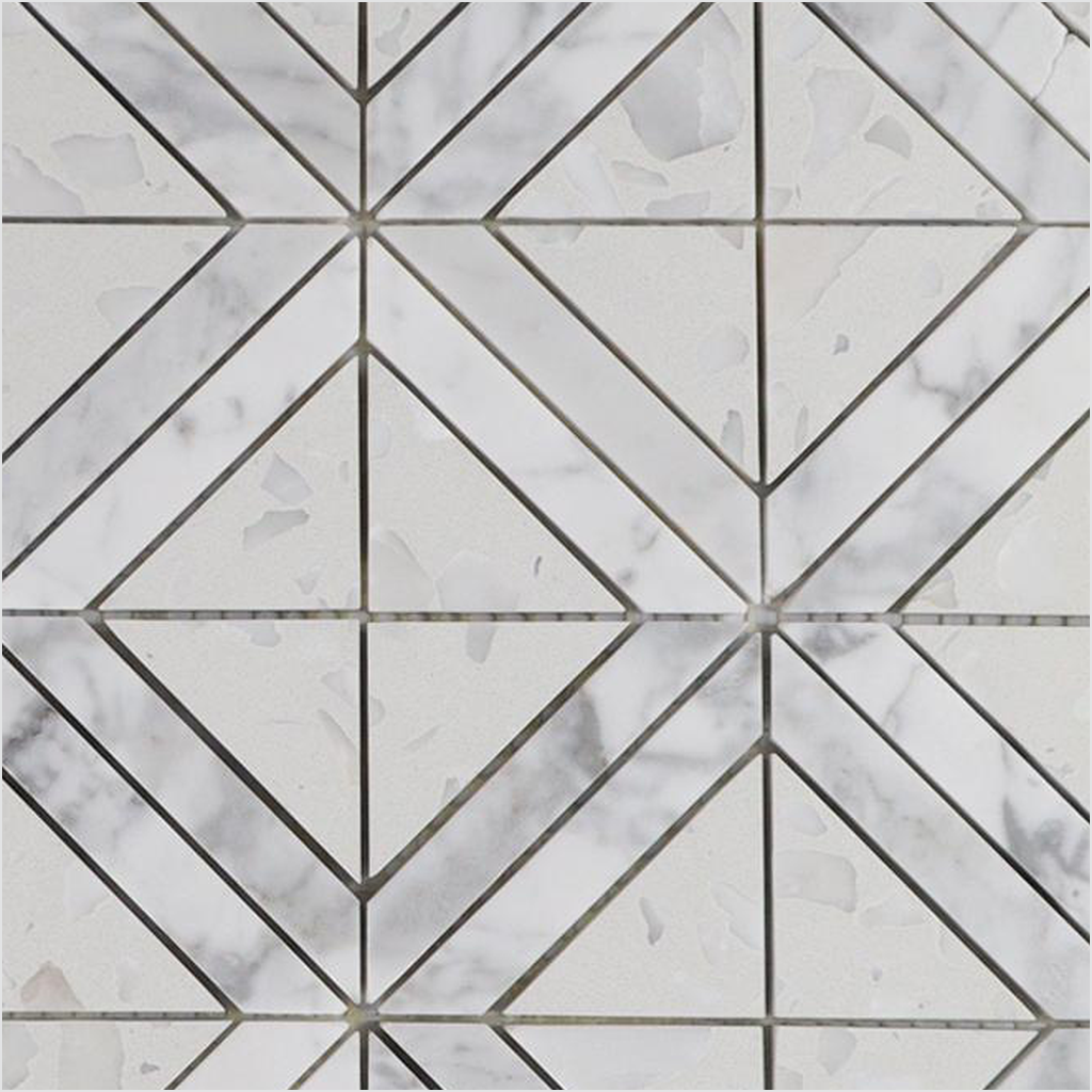 Prezio Stone Diamond Lattice Mosaic, Marble and Travertine Parquet Sheet - c2 finish swatch