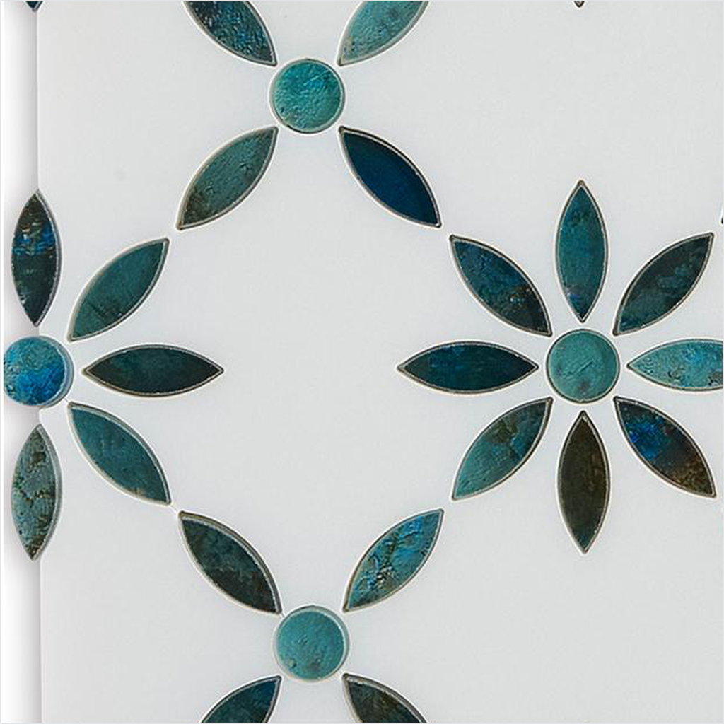 Prezio Stone Daisy Petal Waterjet Mosaic, Two Tone Marble Sheet - c2 finish swatch