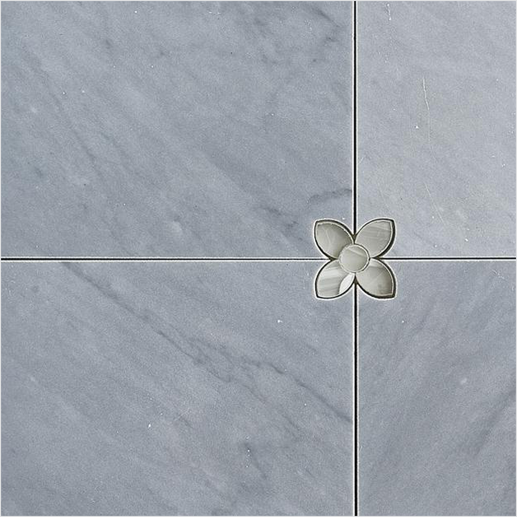 Prezio Stone Blossom Corner Waterjet Mosaic with Brass Inlay, Carrara and Bardiglio Marble - c2 finish swatch