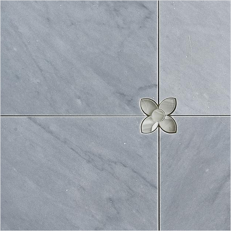 Prezio Stone Blossom Corner Waterjet Mosaic with Brass Inlay, Carrara and Bardiglio Marble - c2 finish swatch
