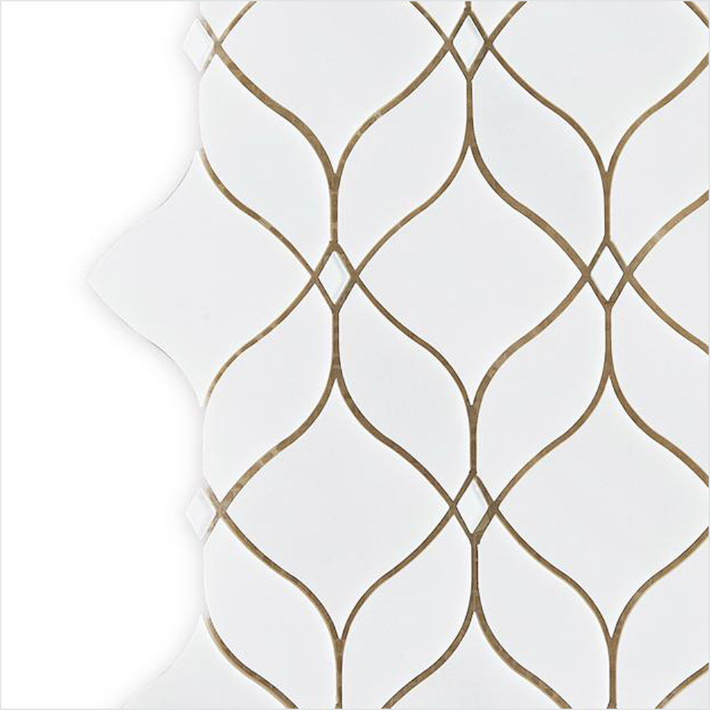 Prezio Stone Lantern Trellis Waterjet Mosaic with Brass Inlay, White Marble - c2 finish swatch