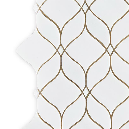 Prezio Stone Lantern Trellis Waterjet Mosaic with Brass Inlay, White Marble - c2 finish swatch