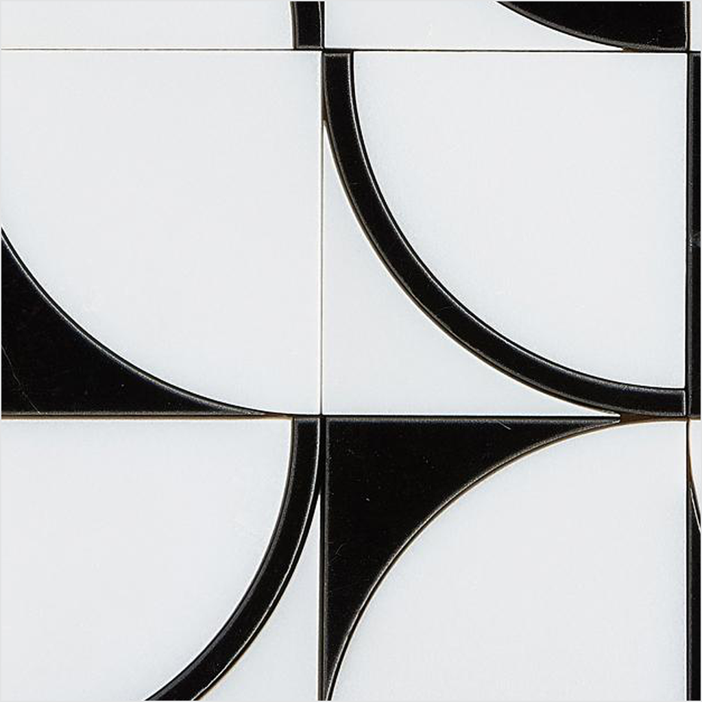 Prezio Stone Quadrant Fan Waterjet Mosaic, Green and Black Marble - c2 finish swatch