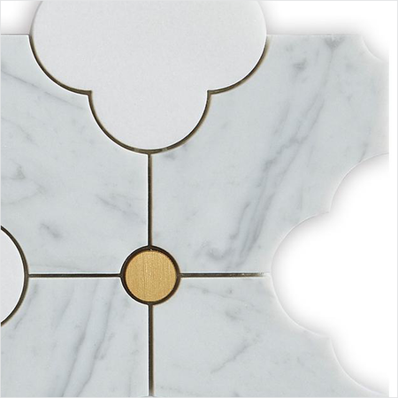 Prezio Stone Quatrefoil Clover Waterjet Mosaic with Brass Dots, Marble and Onyx - c2 finish swatch