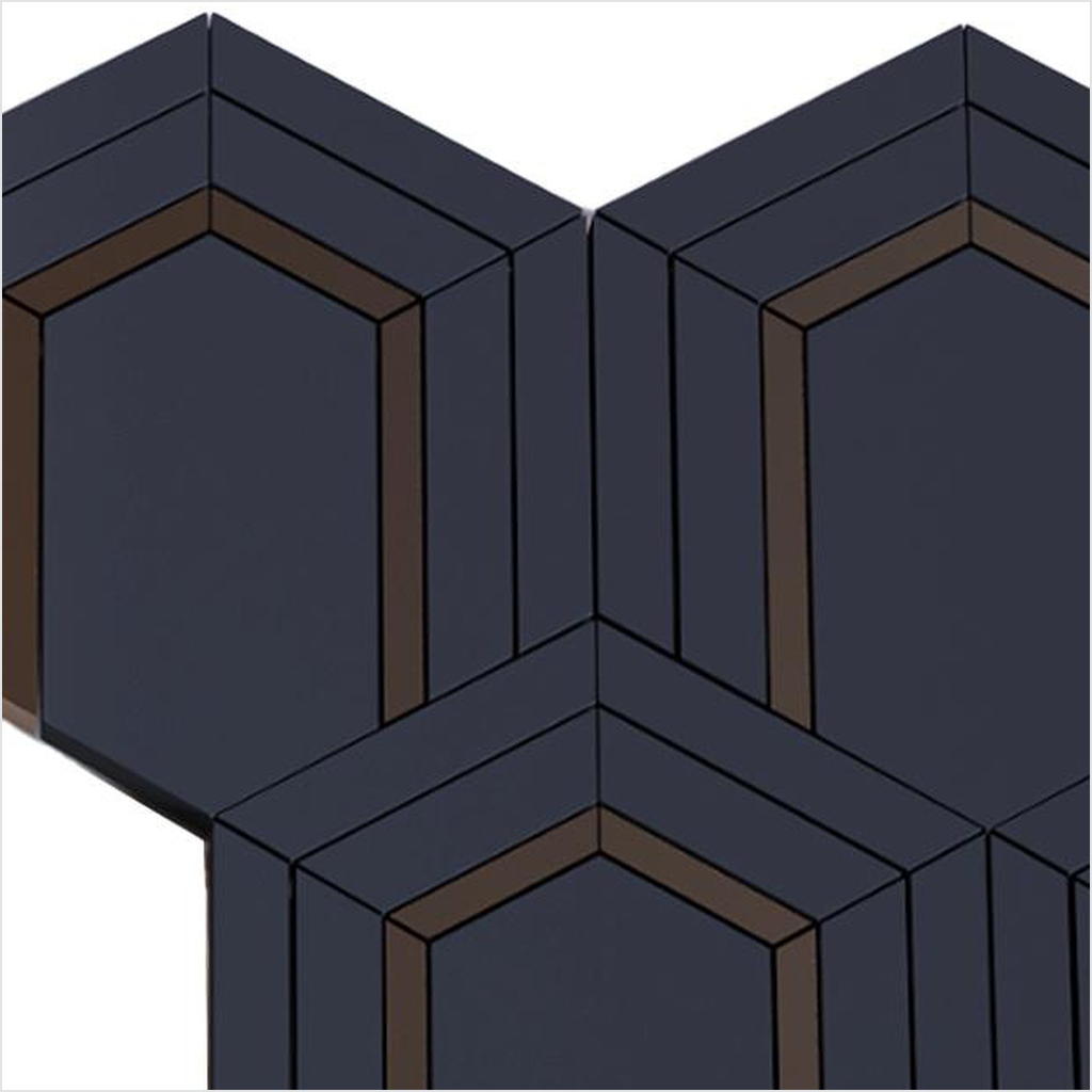 Prezio Stone Framed Hexagon Waterjet Mosaic, Verde and Navy Marble - c2 finish swatch