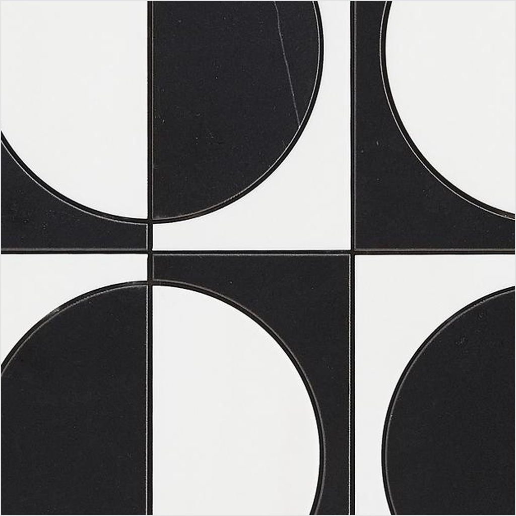 Prezio Stone Half Moon Checker Waterjet Mosaic, Marble in Three Checker Colorways - c2 finish swatch