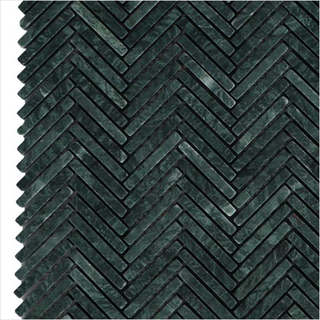 Prezio Stone Verde Herringbone Mosaic, Green Marble Strip Sheet - c2 finish swatch