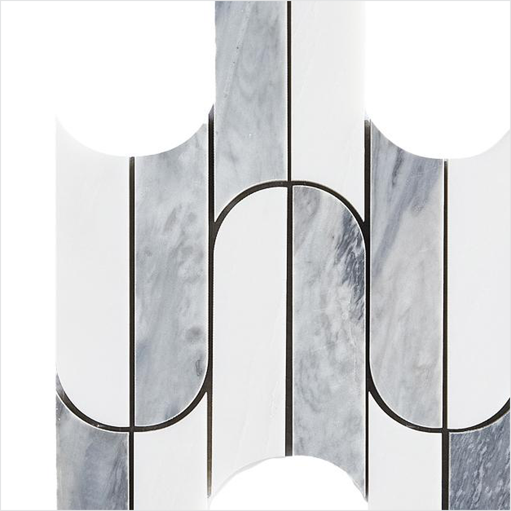 Prezio Stone Interlocking Arch Waterjet Mosaic, Green and Grey Blue Marble - c2 finish swatch