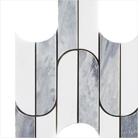 Prezio Stone Interlocking Arch Waterjet Mosaic, Green and Grey Blue Marble - c2 finish swatch