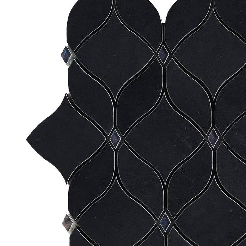 Prezio Stone Lantern Trellis Waterjet Mosaic with Brass Inlay, White Marble - c3 finish swatch