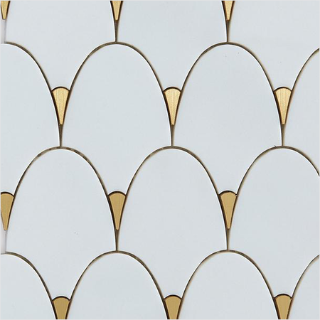 Prezio Stone Fish Scale Fan Waterjet Mosaic with Brass Tips, Polished Marble - c3 finish swatch