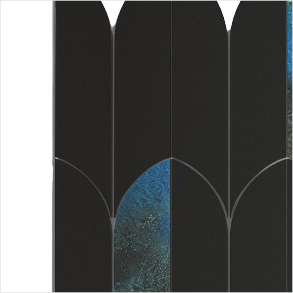 Prezio Stone Arched Plume Waterjet Mosaic with Patina Inlay, White and Black Marble - c3 finish swatch