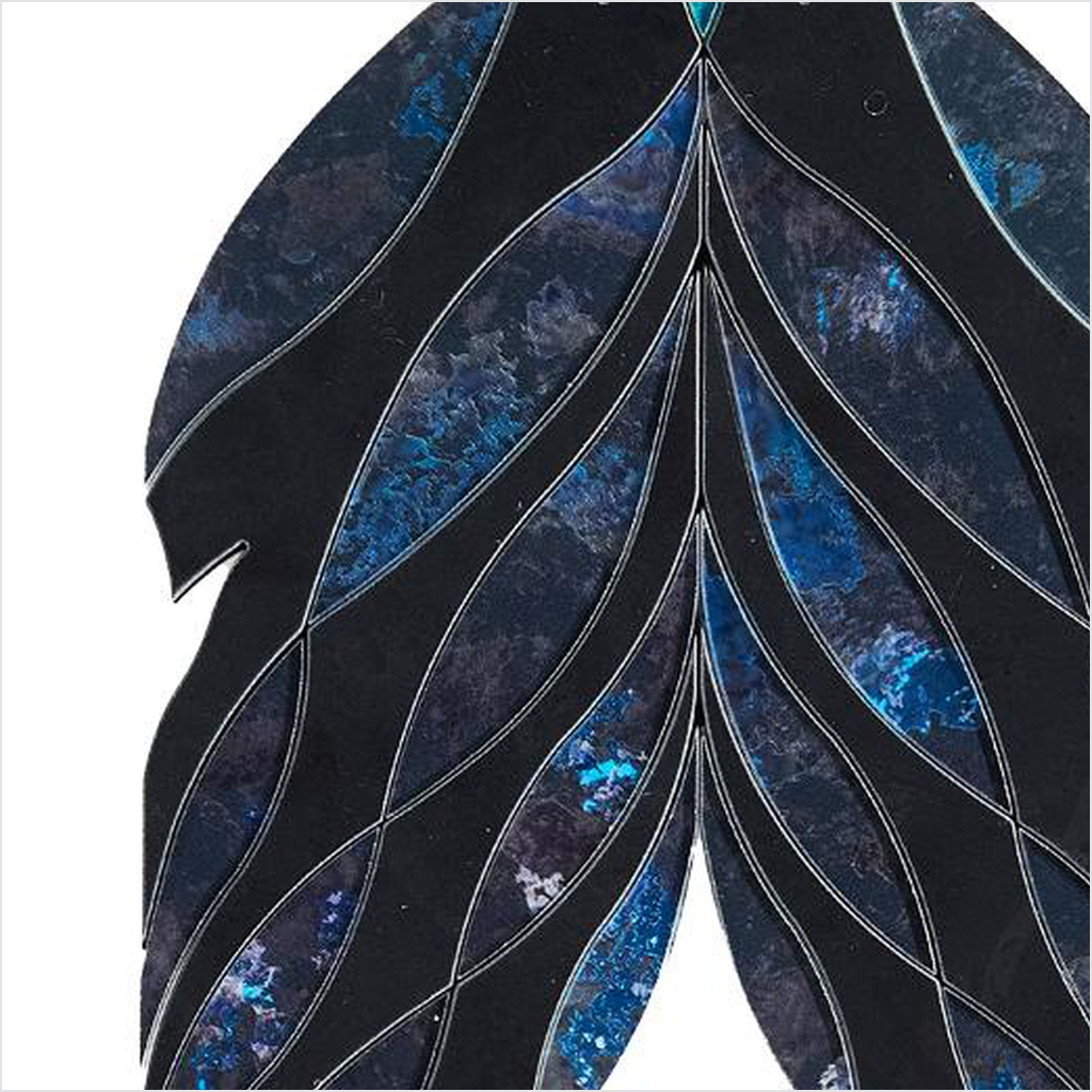Prezio Stone Feather Arrow Waterjet Mosaic with Brass Accents, Marble in Four Colorways - c3 finish swatch