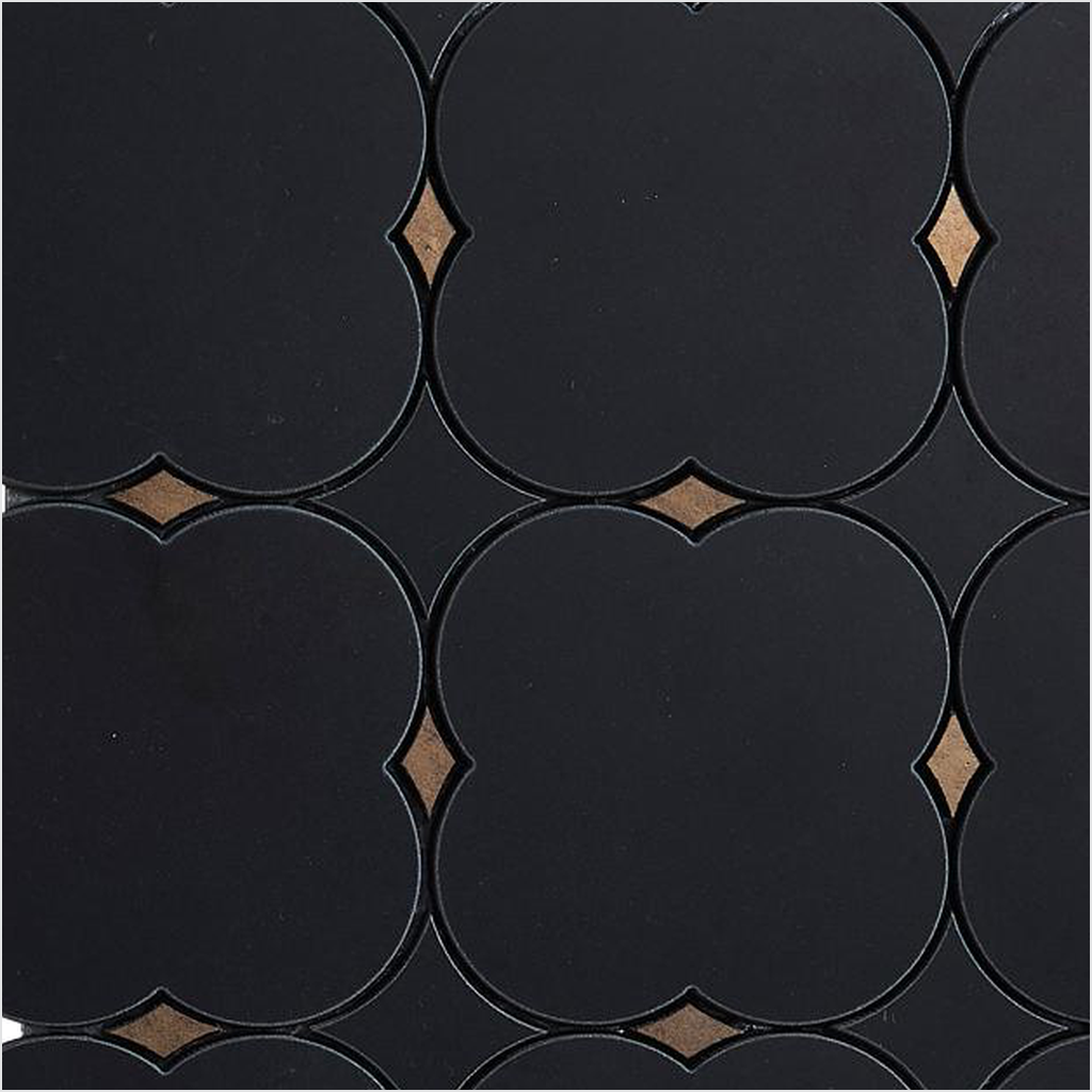 Prezio Stone Octagon Dot Waterjet Mosaic with Brass Diamonds, Polished Marble - c3 finish swatch