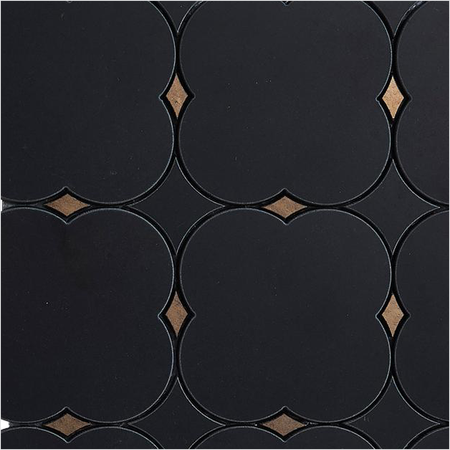 Prezio Stone Octagon Dot Waterjet Mosaic with Brass Diamonds, Polished Marble - c3 finish swatch