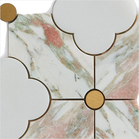 Prezio Stone Quatrefoil Clover Waterjet Mosaic with Brass Dots, Marble and Onyx - c3 finish swatch