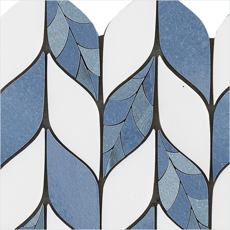 Prezio Stone Leaf Chevron Waterjet Mosaic, Jade, Calacatta, and Azul Marble - c3 finish swatch