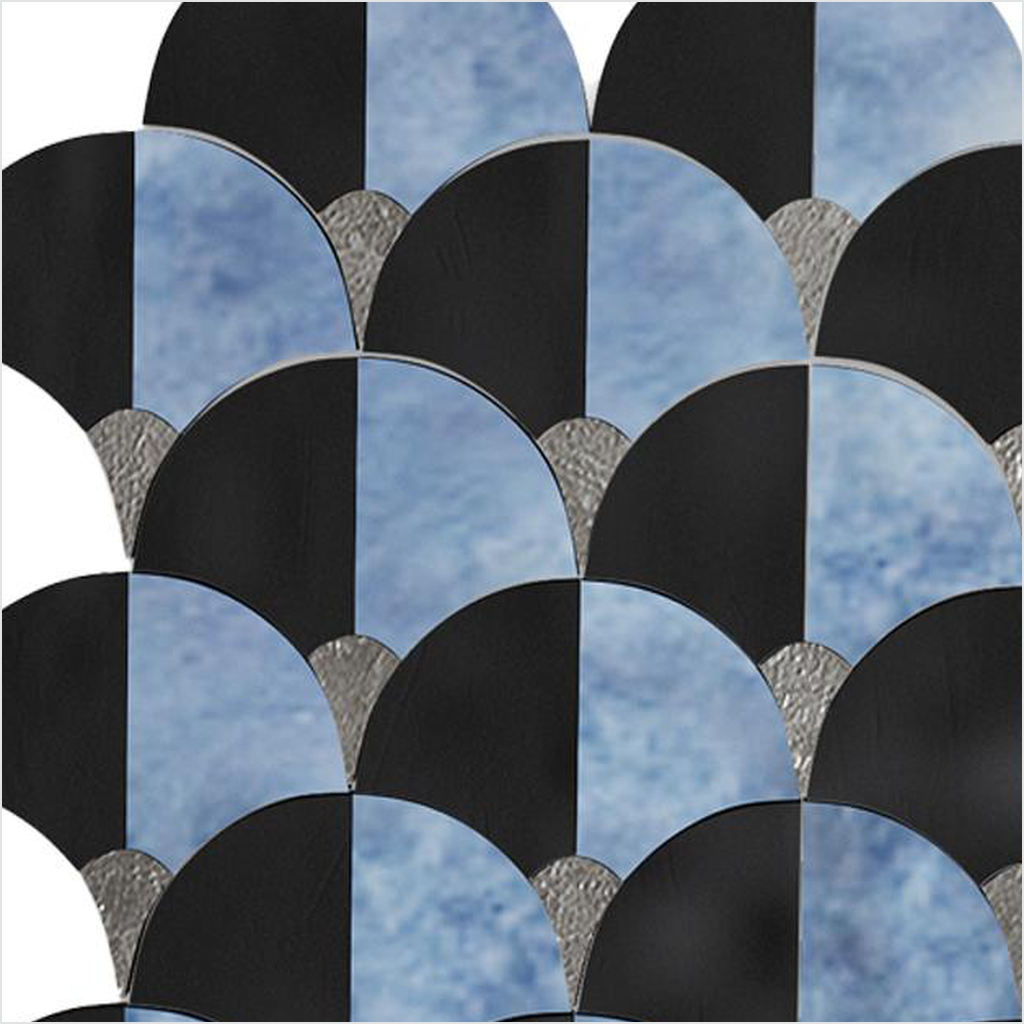 Prezio Stone Scallop Fan Waterjet Mosaic with Brass Wedges, Polished Marble - c3 finish swatch